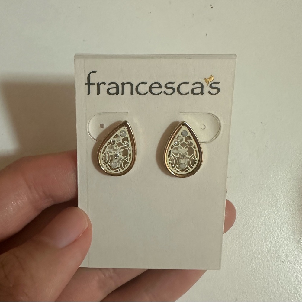 New - Francesca’s Painted Filigree Ivory White Earrings